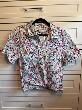 Finley White Floral Short-Sleeve Button Down Shirt with Multicolor Print